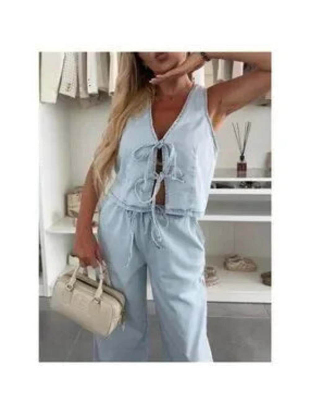 Tie Front Vest and Jeans Denim Set